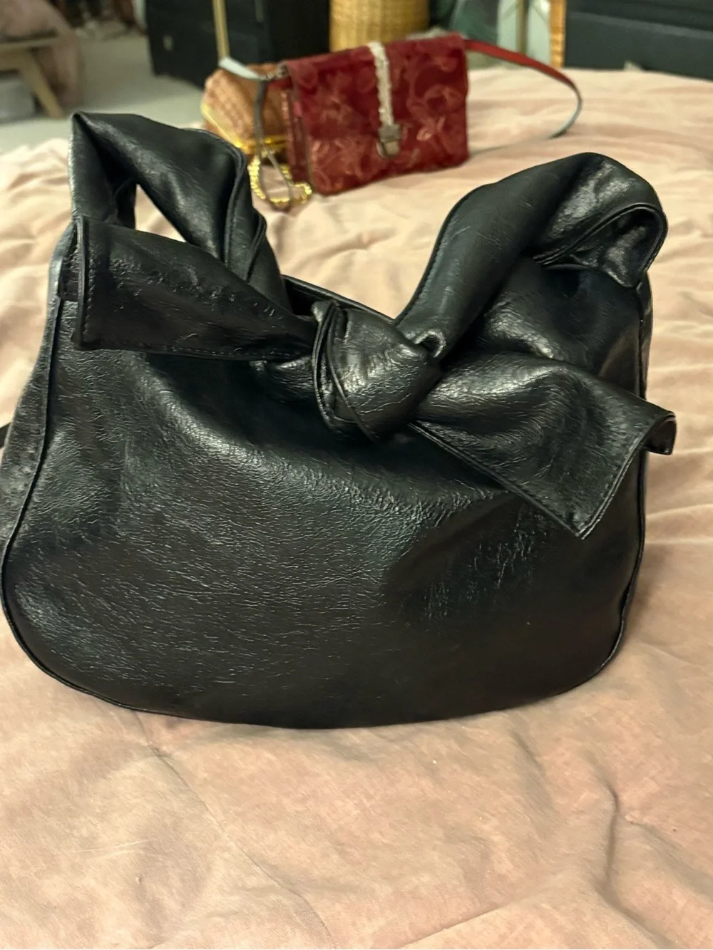 Melie Bianco Black Knot-Top Hobo and Crossbody Bag